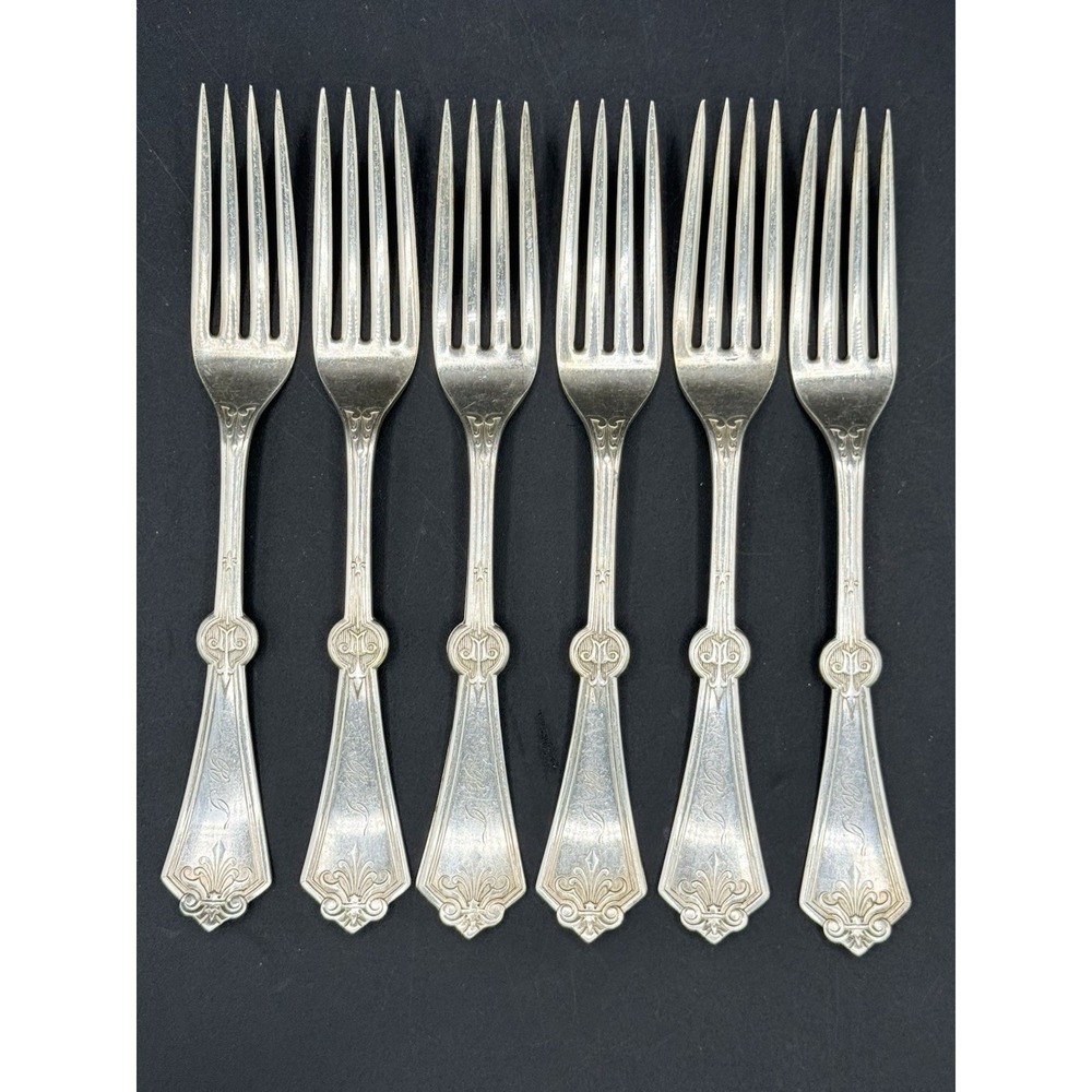 Set of 6 Antique 1847 Rogers & Bro A1 Silverplate Dinner Forks Persian Monogram